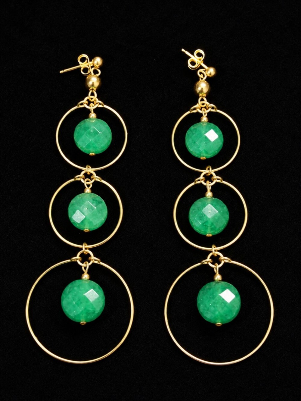 Vintage 14KT G. F. Green Jade Cascade Dangle Earrings Statement Designer 1990s